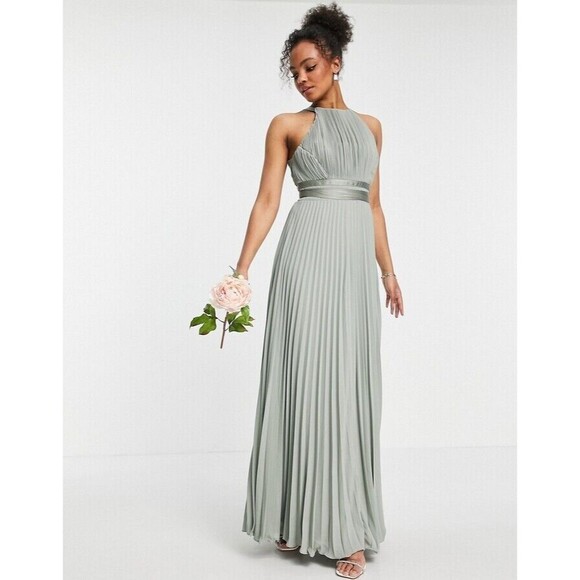 ASOS Design Size 4 Maxi Dress Bridesmaid Pleated Pinny with Satin Wrap Waist NWT - Picture 11 of 12